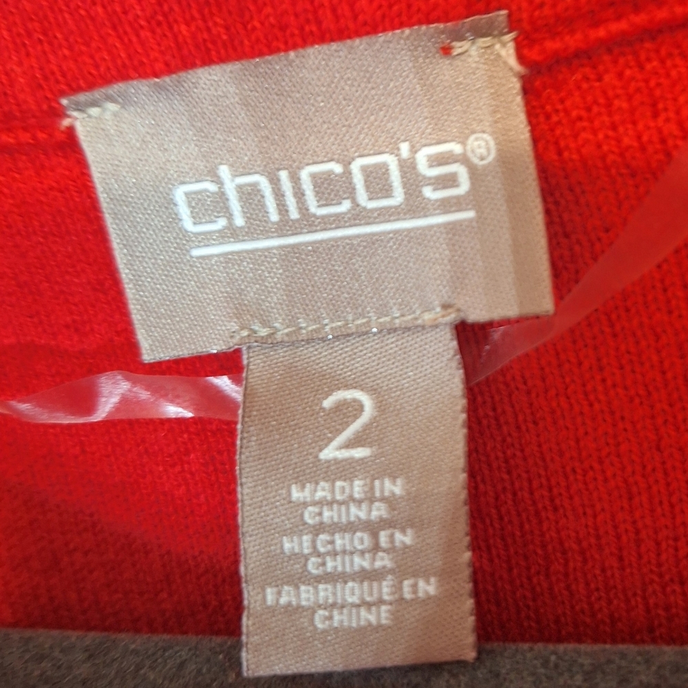 Chico's Classic Funnel Neck Cotton Blend Sweater  Stretch Risque Red Soft Large - Picture 2 of 12